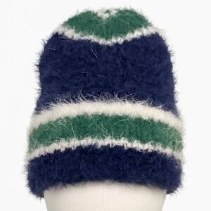 Free People Ziggy Fuzzy Beanie – NWOT – Navy Green White